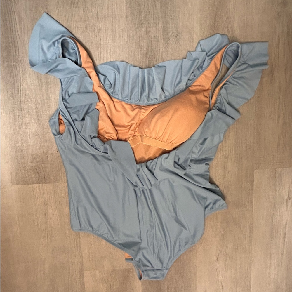 J.Crew Ruffle Scoop Back One Piece Swimsuit Women Plus Size 22 Blue Most - Picture 4 of 7